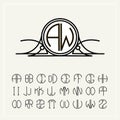 Monogram, an art nouveau label with two letters inscribed in the circle. A set of alphabet to fit in a circle. Can be