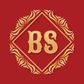 Monogram BS letters - concept logo template design. Crest heraldic luxury golden emblem. Initials B & S. Vector illustration