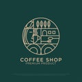 Monogram Coffee shop logo design vector, vintage coffee logo illustration with outline style, best for restaurant, cafe, beverages Royalty Free Stock Photo