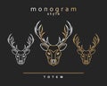 Monogram deer. Totem deers. Elk Horn. Set of monogrammed elk. Royalty Free Stock Photo