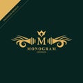 Monogram design elements, graceful template. Calligraphic elegant line art logo design. Capital Letter emblem sign M for Royalty, Royalty Free Stock Photo