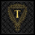 Monogram design elements, graceful template. Calligraphic elegant line art logo design. Gold Letter T with abstract decorative