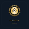 Monogram design elements, graceful template. Calligraphic elegant line art logo design. Letter emblem sign K for Royalty, business