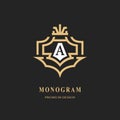 Monogram design elements, graceful template. Calligraphic elegant line art logo design. Letter emblem A sign for Royalty, business Royalty Free Stock Photo