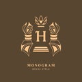 Monogram design elements, graceful template. Calligraphic elegant line art logo design. Letter emblem H sign for Royalty, business Royalty Free Stock Photo