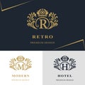 Monogram design elements, graceful template. Calligraphic elegant line art logo design. Letter emblem sign R, M, H for Royalty, Royalty Free Stock Photo