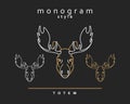 Monogram elk. Totem moose. Elk Horn. Set of monogrammed deer. Royalty Free Stock Photo