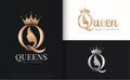 Monogram letter Q silhouette of queen with crown Royalty Free Stock Photo