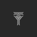 Monogram initials TY YT letters logo design, elegant two overlapping letters combination T and Y marks