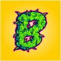 Monogram letter capital B with marijuana buds texture illustrations