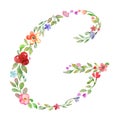 Monogram letter G made of watercolor floral. Hand drawing illustration. Vector EPS.