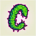 Monogram letter initial C with weed buds texture illustrations