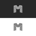 Monogram letter M logo, black and white smooth lines design element, minimal style MMM initials Royalty Free Stock Photo