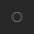 Monogram letter O logo, merger two hipster letters O, overlapping thin line simple style, black and white linear emblem