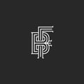 Monogram letters BF or FB initials logo mockup, overlapping two marks B and F combination, linear old style emblem design