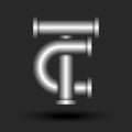 Monogram letters TC or CT initials 3d logo industrial style, luxury metallic pipes line shape, overlapping pair letters T and C