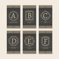 Monogram letters A to F cards Royalty Free Stock Photo