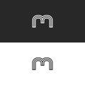 Monogram M letter minimal style initial logo, black and white thin smooth lines design identity emblem