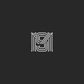 Monogram MS letters logo overlapping lines simple hipster typography design element, combination M and S initials wedding