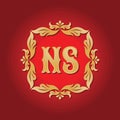 Monogram NS letters - concept logo template design. Crest heraldic luxury golden emblem. Initial N & S. Vector illustration Royalty Free Stock Photo