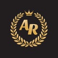 Monogram A & R initial letters - concept logo template design. Crest heraldic luxury emblem. Golden leaves and crown Royalty Free Stock Photo