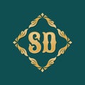 Monogram SD letters - concept logo template design. Crest heraldic luxury golden emblem. Initial S & D. Vector illustration