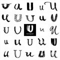 Monogram U. Set of handwritten stylish letters.