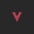 Monogram V logo letter initial, thin pink line design element business card emblem idea, hipster graphic symbol