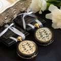 Monogrammed Pocket Watches as Wedding Favors Royalty Free Stock Photo