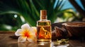 Monoi de Tahiti essential oil in a bottle. Generative AI, Royalty Free Stock Photo