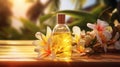 Monoi de Tahiti essential oil in a bottle. Generative AI, Royalty Free Stock Photo