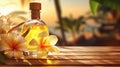 Monoi de Tahiti essential oil in a bottle. Generative AI, Royalty Free Stock Photo