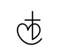 Monoline black Vector Christian logo Heart with Cross. Isolated on Background. Hand Drawn Minimalistic religion icon Royalty Free Stock Photo