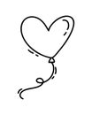 Monoline cute balloon in form of heart. Vector Valentines Day Hand Drawn icon. Holiday sketch doodle Design element