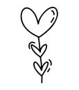 Monoline cute garaland with hearts. Vector Valentines Day Hand Drawn icon. Holiday sketch doodle Design element