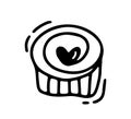Monoline cute muffin with heart. Vector Valentines Day Hand Drawn icon. Holiday sketch doodle Design element valentine