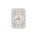 Monoline hot coffee logo in badge vintage decorative card style icon