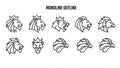 Monoline Outline Lion and Eagle Head Logos Set Royalty Free Stock Photo