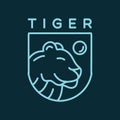 Monoline Tiger Shield Vector Logo, animal vintage badge, creative luxury emblem Design