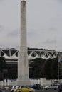 Monolith obelisk in white Carrara marble dedicated to Mussolini located at the Olympic stadium in Rome