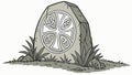 Monolithic Ancient Stone Engraved with a Celtic Cross Standing on a Grassy Mound, vector design Generative AI Royalty Free Stock Photo