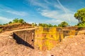 Monolithic church of Saint George Bet Giyorgis in Amharic Royalty Free Stock Photo