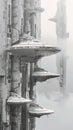 Monolithic Metropolis: A Futuristic Cityscape of Spaceships, Fog