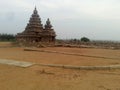 Monolithic monuments of the Shore Temple near Mahabalipuram in Tamil Nadu, southern India Royalty Free Stock Photo