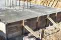 Monolithic reinforced concrete foundation for the construction of a residential building. Grillage on a construction site with Royalty Free Stock Photo