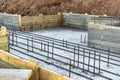 Monolithic reinforced concrete foundation for the construction of a residential building. Grillage on a construction site with Royalty Free Stock Photo