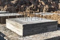 Monolithic reinforced concrete foundation for the construction of a residential building. Rostverk at the construction site. Royalty Free Stock Photo