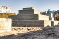 Monolithic reinforced concrete foundation for the construction of a residential building. Rostverk at the construction site. Royalty Free Stock Photo