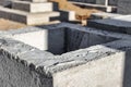 Monolithic reinforced concrete foundation for the construction of a residential building. Rostverk at the construction site. Royalty Free Stock Photo