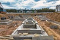 Monolithic reinforced concrete foundations for the construction of a large building. Rostverk at the construction site. Royalty Free Stock Photo
